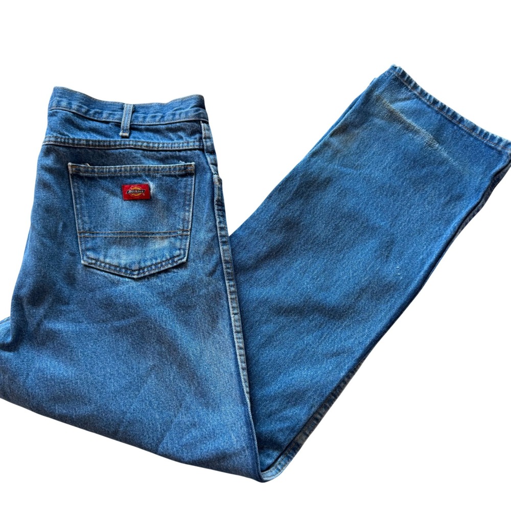 Dickies Jeans Mens 38x28 Blue Denim Straight Leg Distressed Workwear Skater